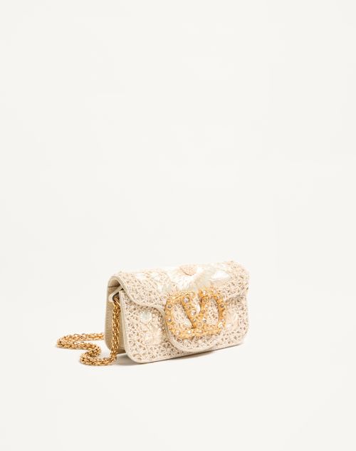 Valentino Garavani - Valentino Garavani Locò Small Embroidered Shoulder Bag With Jewel Logo - Butter - Woman - Shoulder Bags